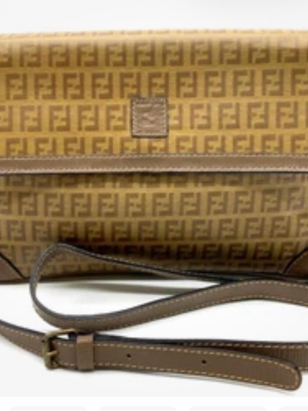 Fendi Brown Zucca Monogram Crossbody Bag with Leather Trim